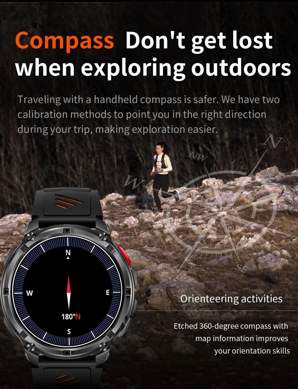 T-Rex3 Pro GPS Military Smartwatch – 1100mAh, 5ATM Waterproof, Sports Run Tracker & Compass