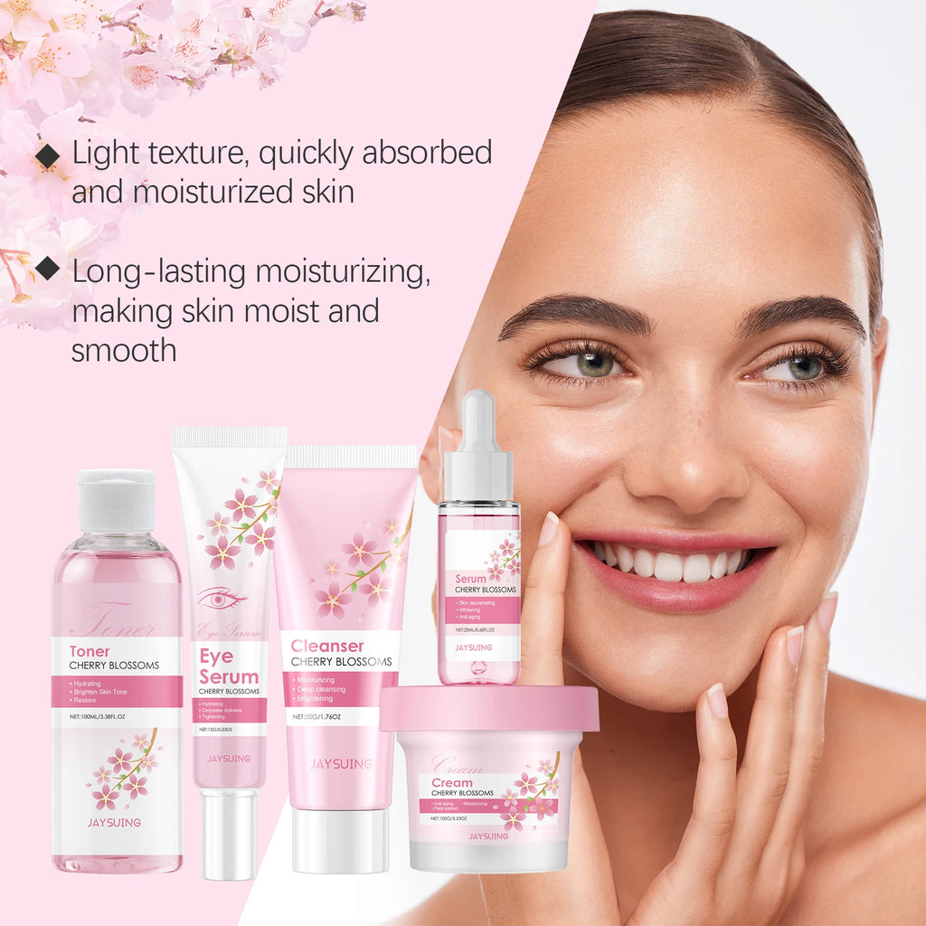 Sakura Skincare Set – Cherry Blossom Face Cream, Serum, Toner, Cleanser & Eye Cream for Women