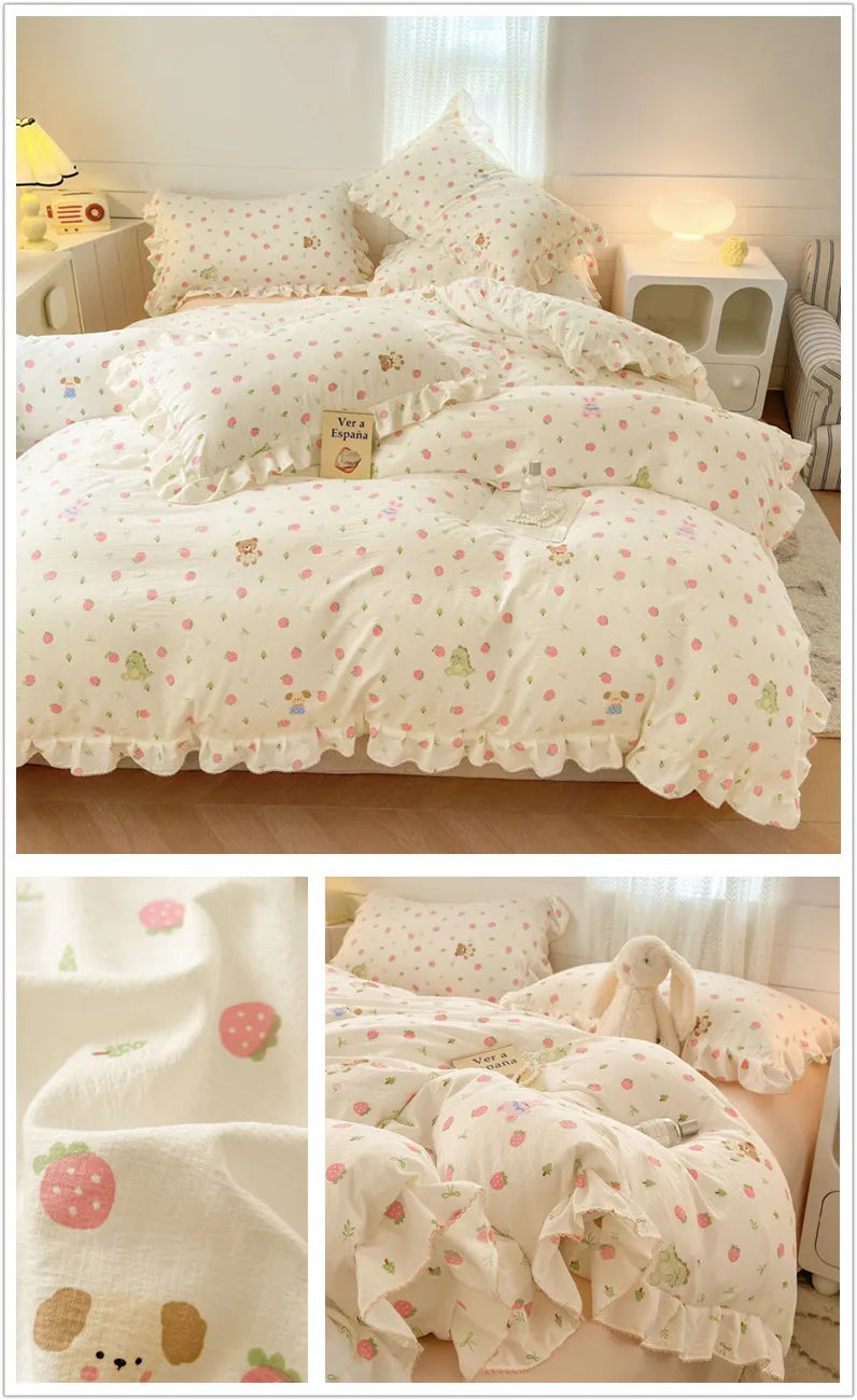 Lace Ruffle Duvet Cover – Printed Floral Comforter Cover for Adults & Kids, Single to King