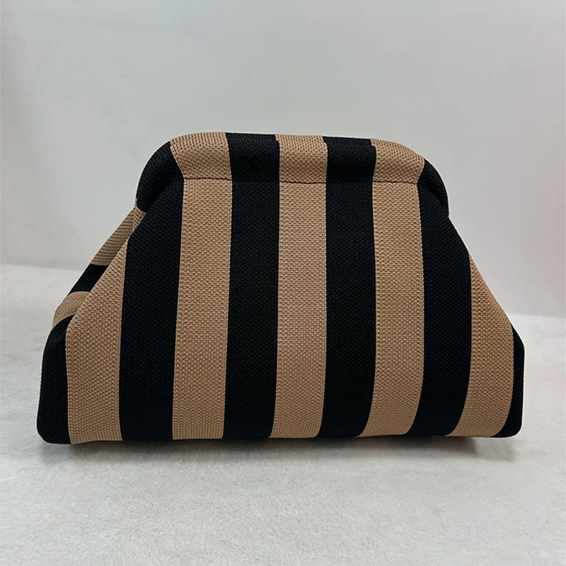 Woven Crochet Cotton Clutch Bag – Colorblock Knit Dumpling Cloud Purse for Women