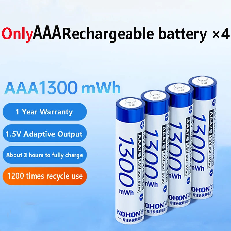 NOHON 1.5V Li-ion Rechargeable AA/AAA Batteries – 3600mWh High Capacity Long Lasting with Battery Charger