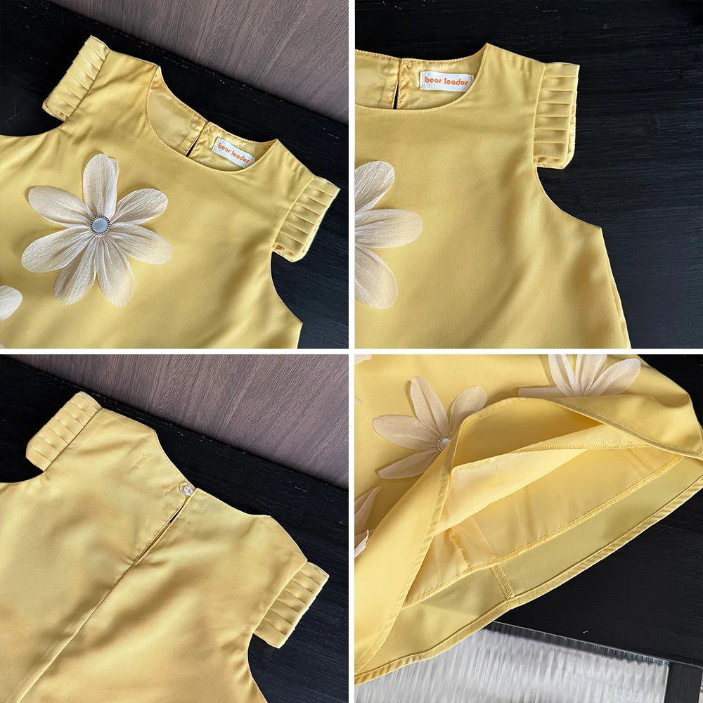 Girls 3D Flower Vest Princess Dress — Wedding & Party Dress (2–7 Years)