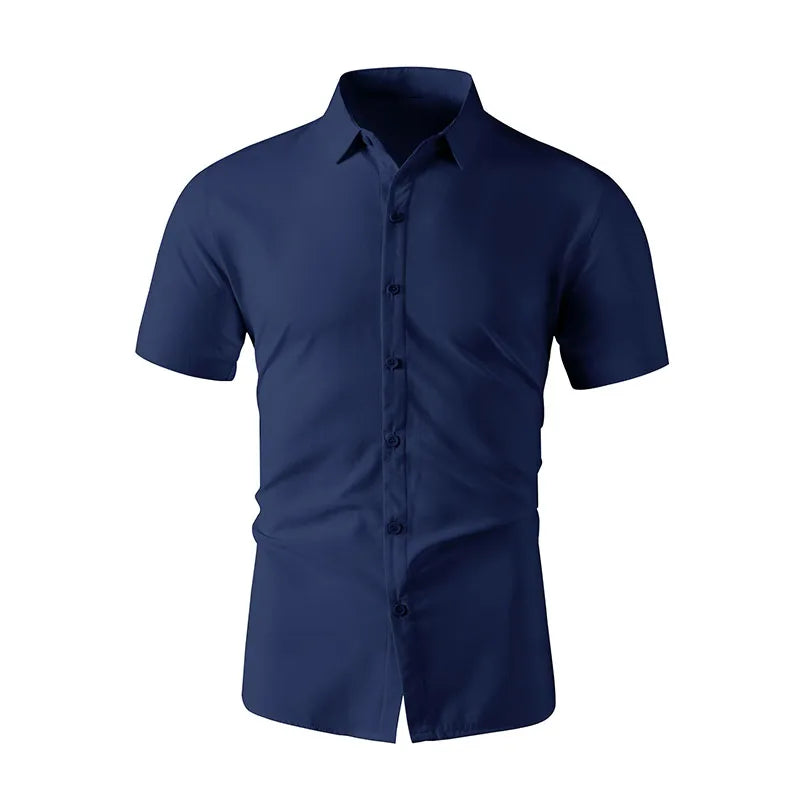 Men's No-Iron Solid Color Short Sleeve Shirt — Wrinkle-Free Casual Shirt