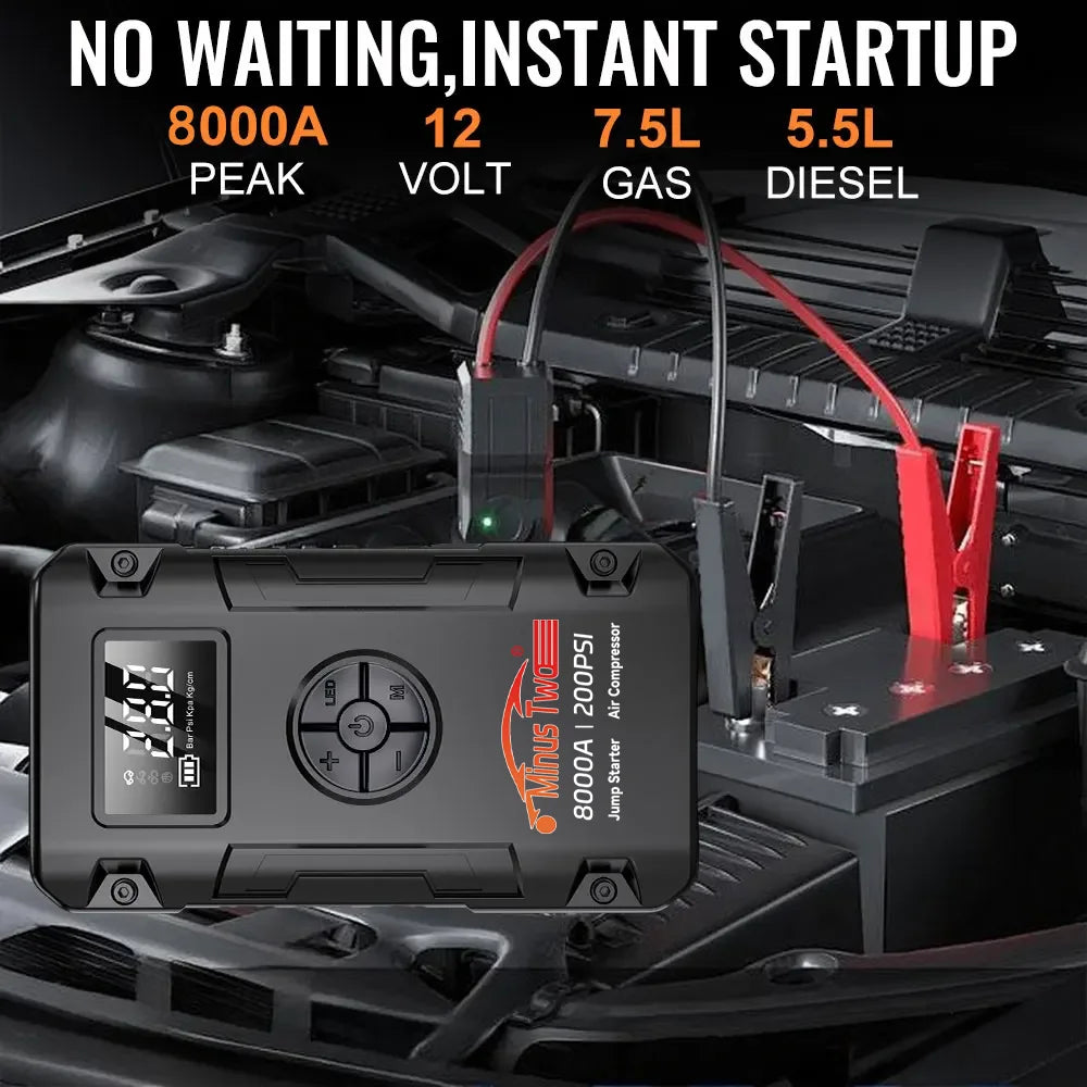 8000A Peak Car Jump Starter – All-in-One Power Bank, LED Flashlight & Emergency Booster for SUV & Truck