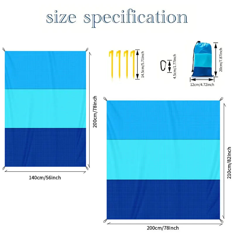 Waterproof Pocket Beach Mat – 2x2.1m Foldable Camping Picnic Blanket, Lightweight Sand-Proof Outdoor Mat