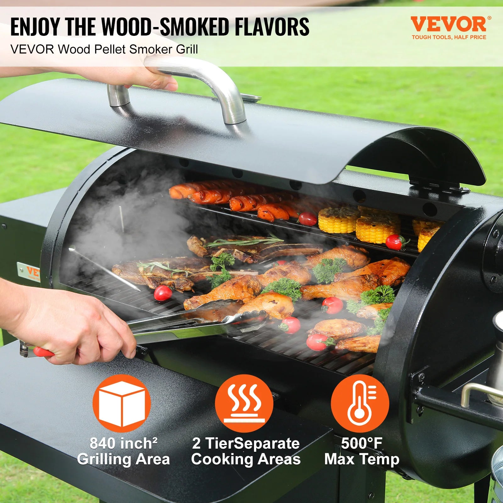 SucceBuy Portable Charcoal & Propane Smoker Grill | 840 Sq. In., Cover & Cart, PID Temp Control 175–500°F, CE Certified