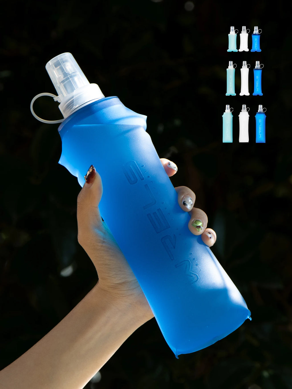 WRELS Collapsible Soft Flask Water Bottle – BPA-Free TPU Foldable Running Bottle for Hiking, Camping & Travel, 150/250/500ml