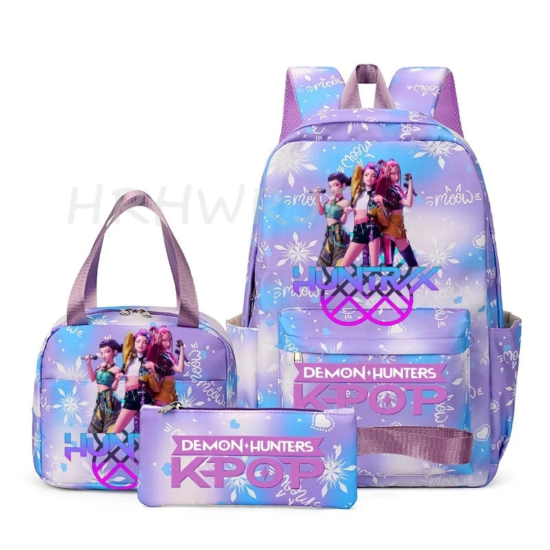 KPop Demon Hunter 3-Piece Backpack Set – School Bag, Shoulder Bag & Clutch