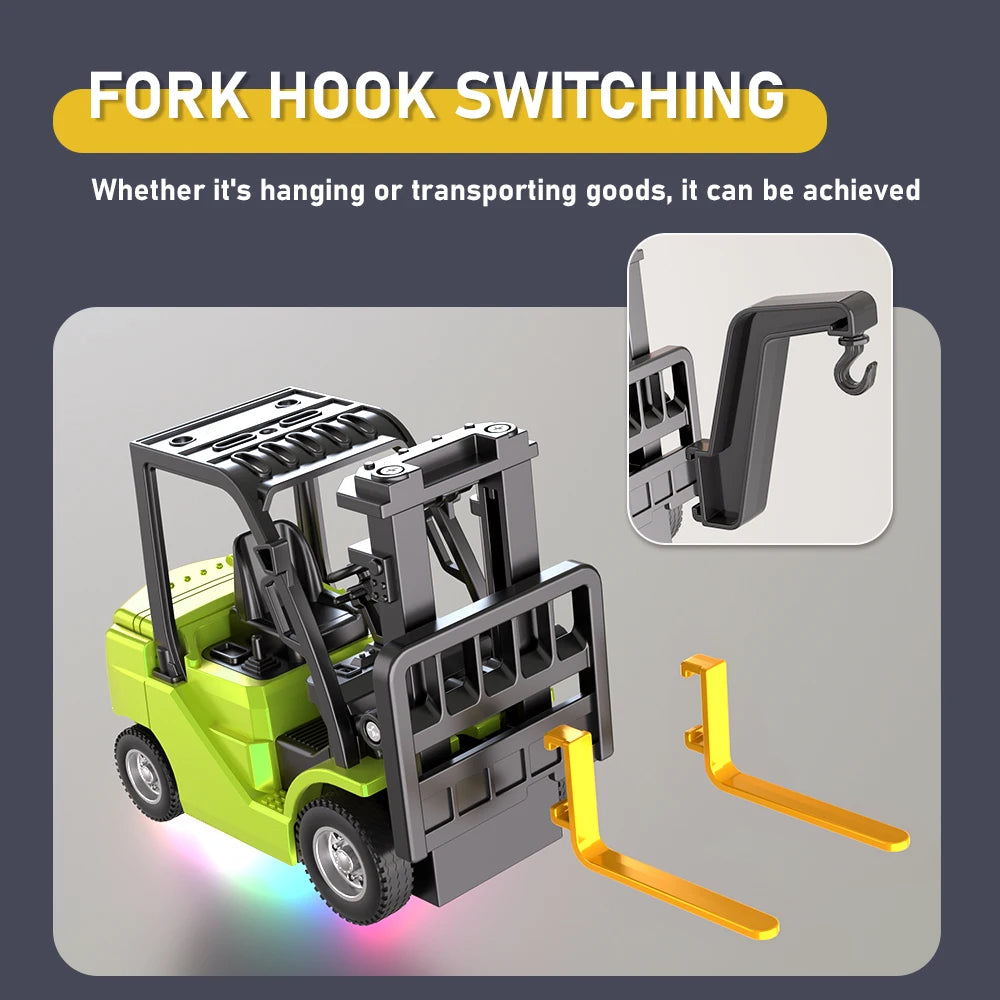 1:64 Scale Bluetooth RC Crane & Forklift 2-in-1 Desktop Mini Alloy Toy Car with Trailer