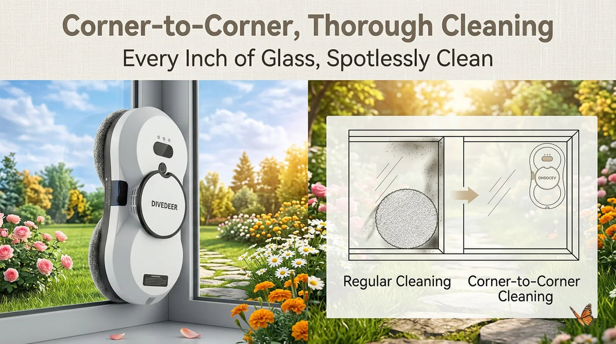 DIVEDEER Window Cleaning Robot – 5600PA Suction, Electric Spray & Fall Prevention Remote Cleaner