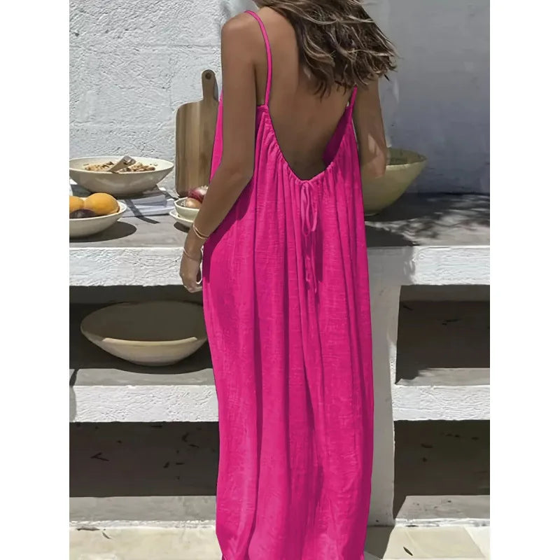 Women's Strapless Backless Loose Maxi Dress – Comfortable Sleepwear & Casual Home Dress
