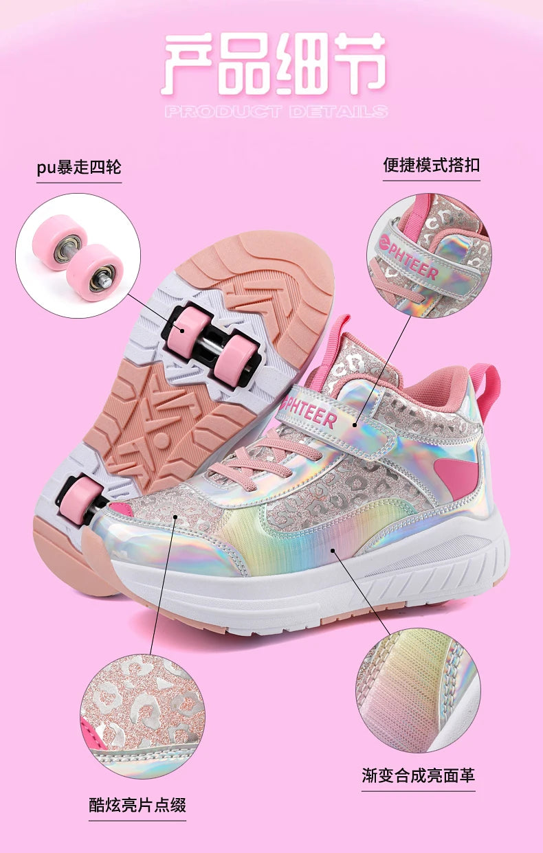 High-Top Children's Roller Skates for Girls – 4-Wheel Outdoor Wear-Resistant Sports Shoes