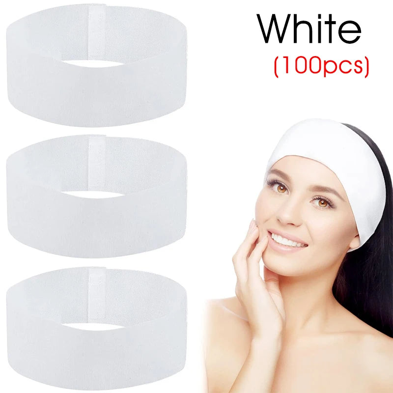 Disposable Spa Facial Headbands — Soft Non-Woven Skincare Bands (10/50/100 Pack)