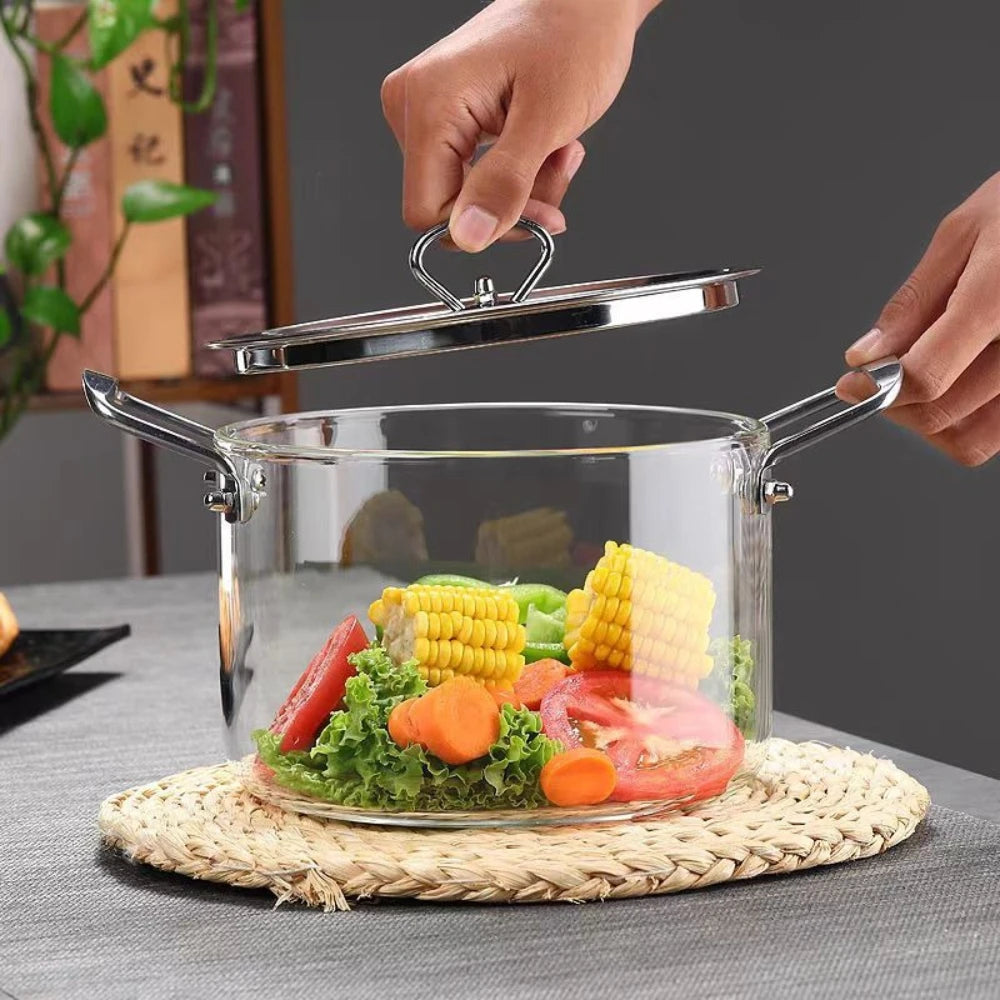 Glass Soup Pot with Lid & Double Handles – 3.5L