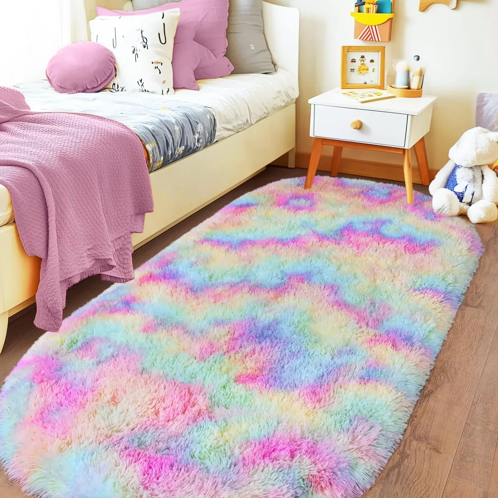 VIKAMA Solid Colour Oval Rug Soft, Warm and Non-Slip Entrance Hallway Doormat Bedroom Entrance Rug Bedside Carpet Home Decor