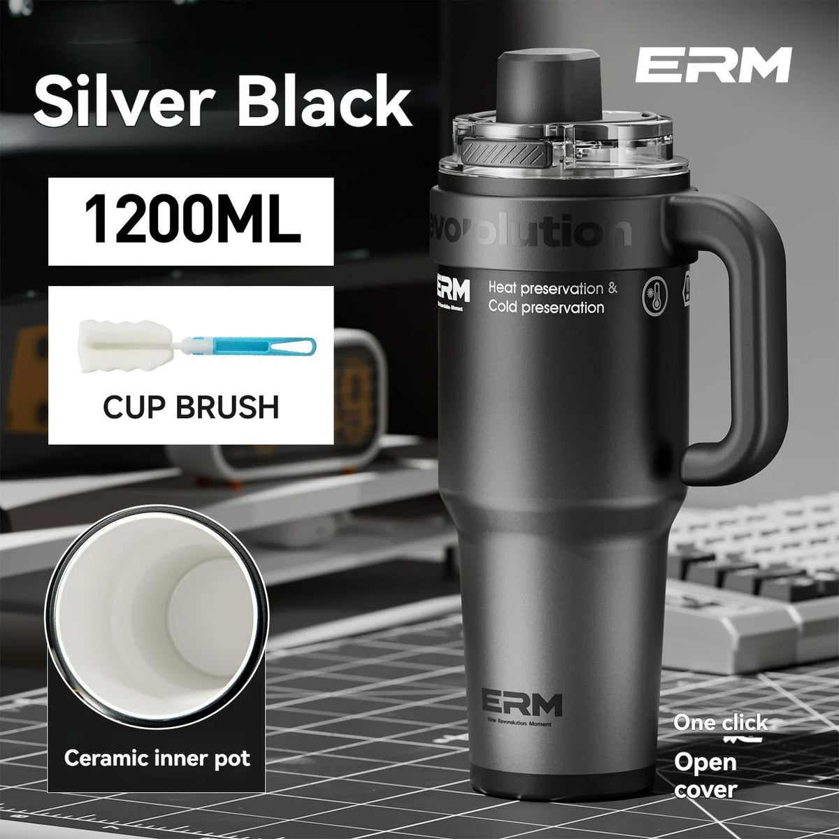 1200ml Insulated Tumbler with Straw & Handle