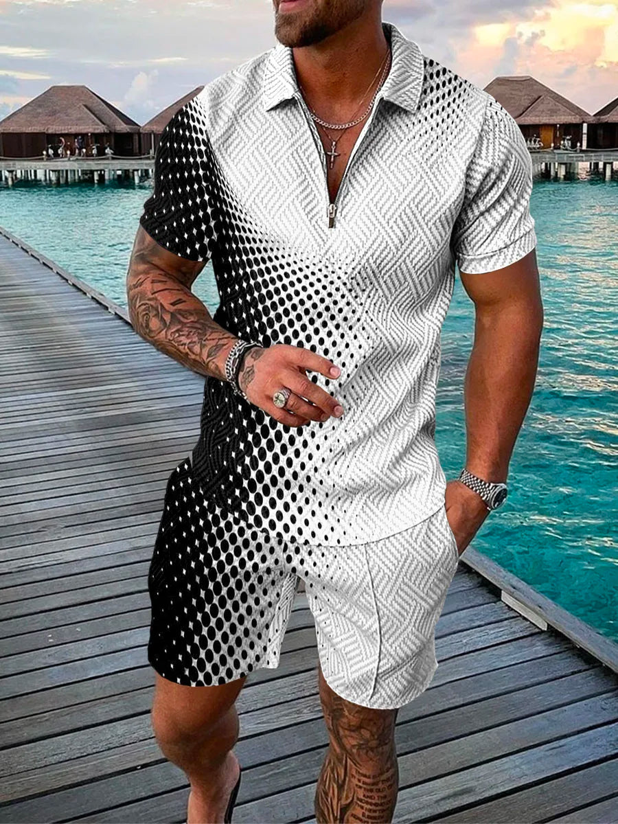 Men's Abstract Dot 3D Print Polo Shirt & Shorts Set – Oversized Fashion Tracksuit