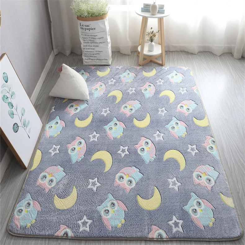 Rainbow Unicorn Glow in the Dark Area Rug – Large Kids Room Carpet with Stars
