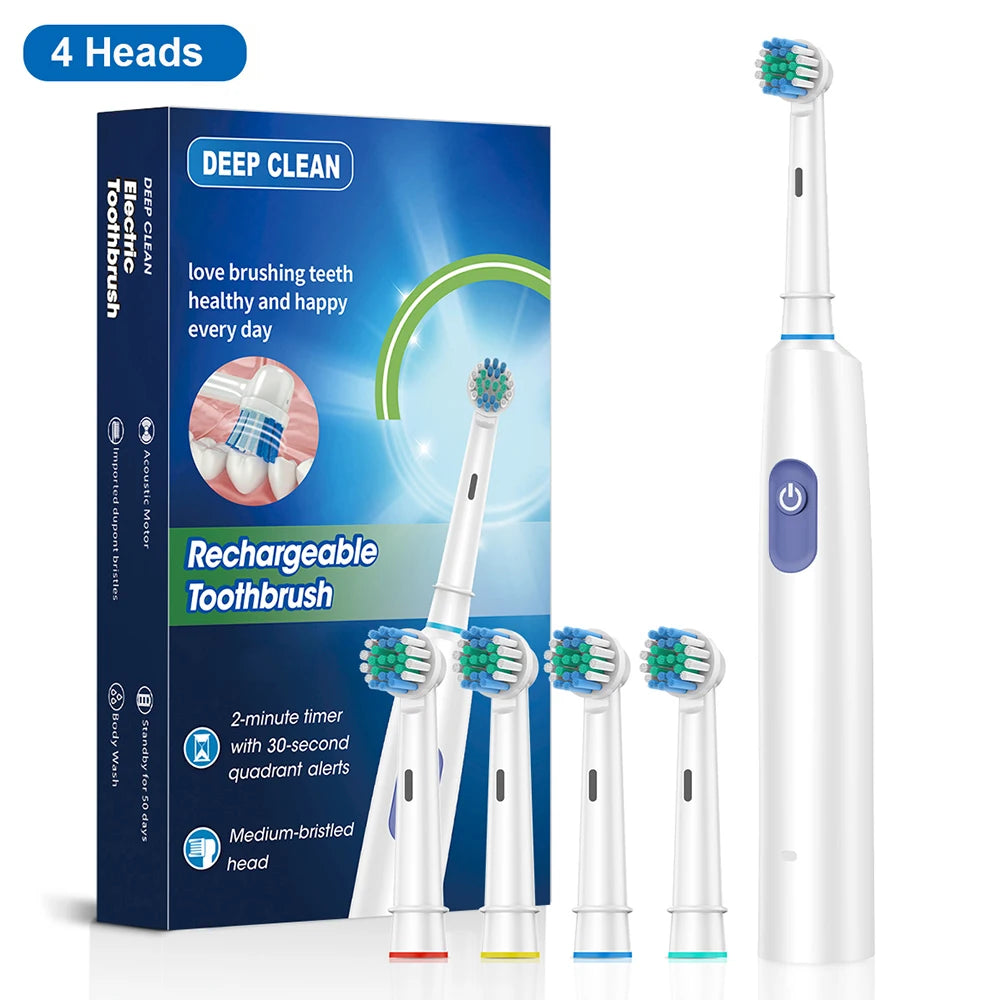 Rotary Rechargeable Electric Toothbrush for Adults – 5 Modes, 30-Day Battery, 8 Brush Heads