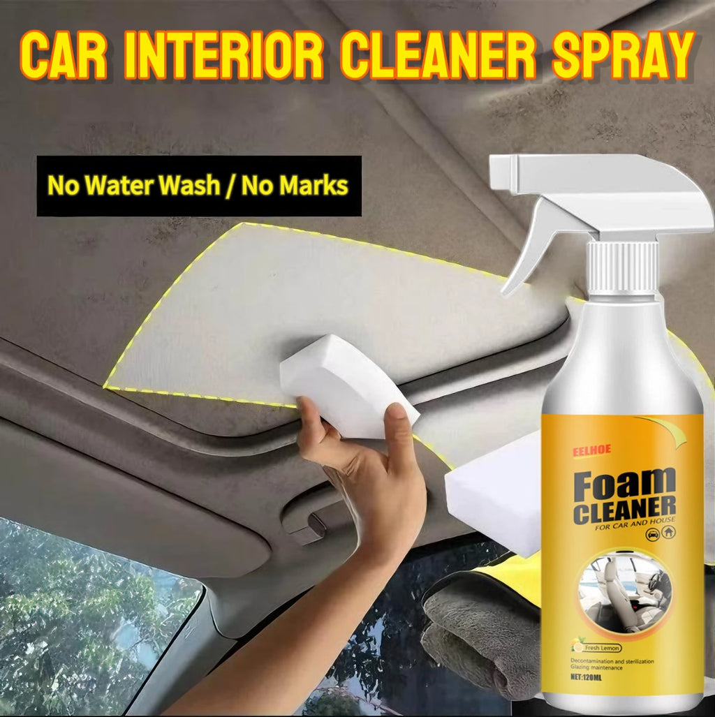 Deep Clean Without the Mess — Multifunctional Car Upholstery Cleaner | 120ml Foam Spray, Waterless Wash, pH Neutral, Stain Removal, 1/3/5/10pcs