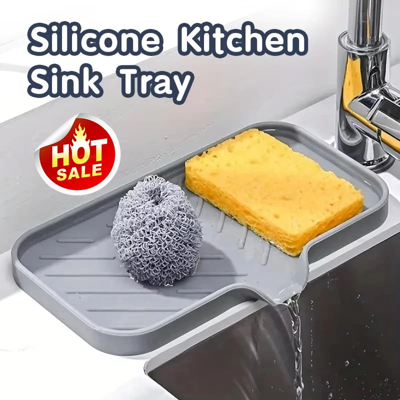 Tidy Sink. Dry Counter. — Silicone Faucet Mat & Sink Tray | Soap Dish, Sponge Drain Pad, Splash Mat, Countertop Storage, M & L Sizes