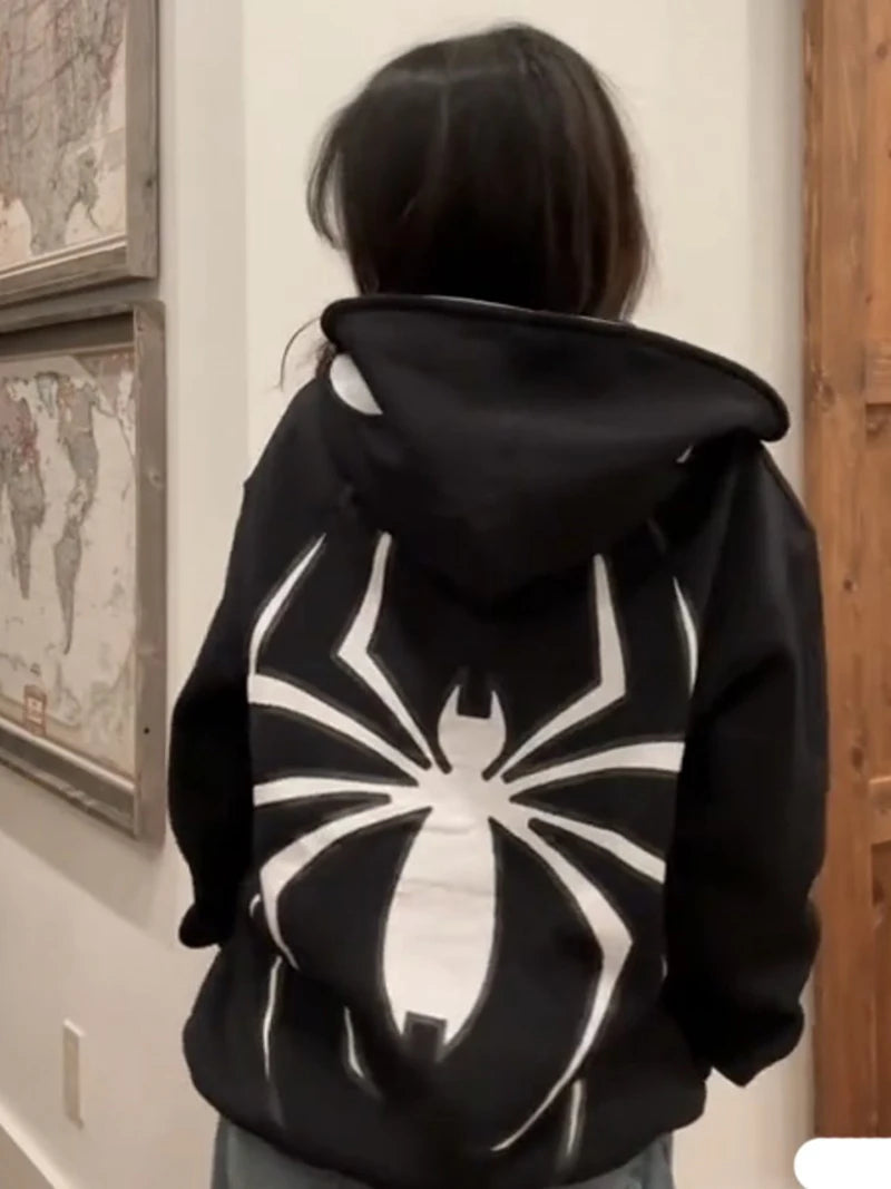 Y2K Spider Zip-Up Hoodie Jacket — Graphic Streetwear Zip Hoodie