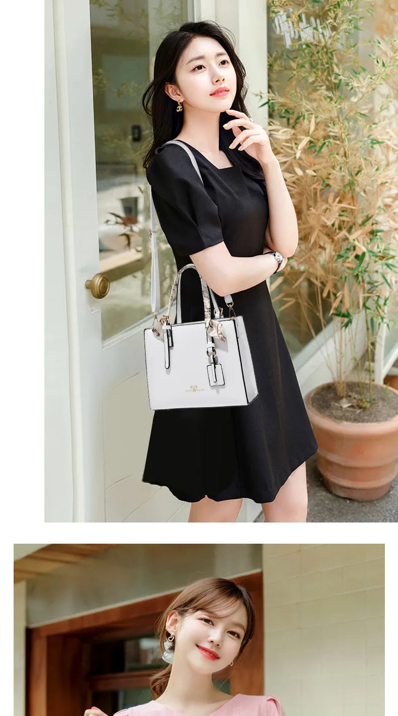 Elegant PU Square Tote Bag – Silk Scarf Crossbody Shoulder Handbag for Women