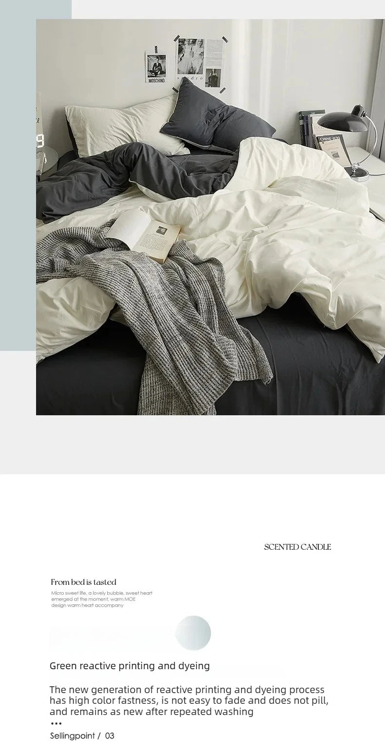 Solid Color Washed Cotton Bedding Set – 4-Piece Duvet Cover, Bed Sheet & Pillowcases, Twin to King