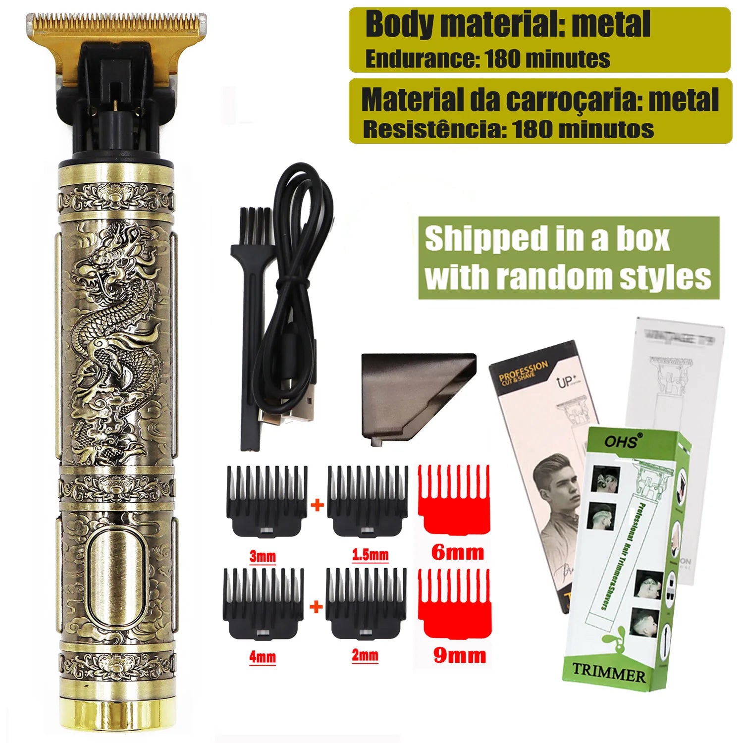 OHS Dragon Vintage T9 Professional Hair Clipper – Carving & Beard Trimmer, CE Certified
