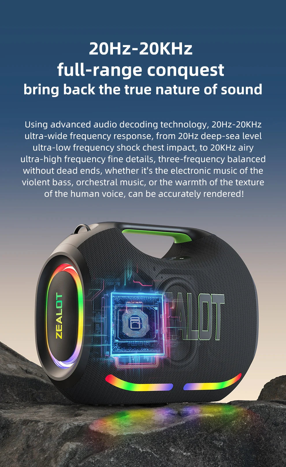 ZEALOT ZE21 250W Portable Bluetooth Speaker — Waterproof, TWS, 48000mAh Power Bank