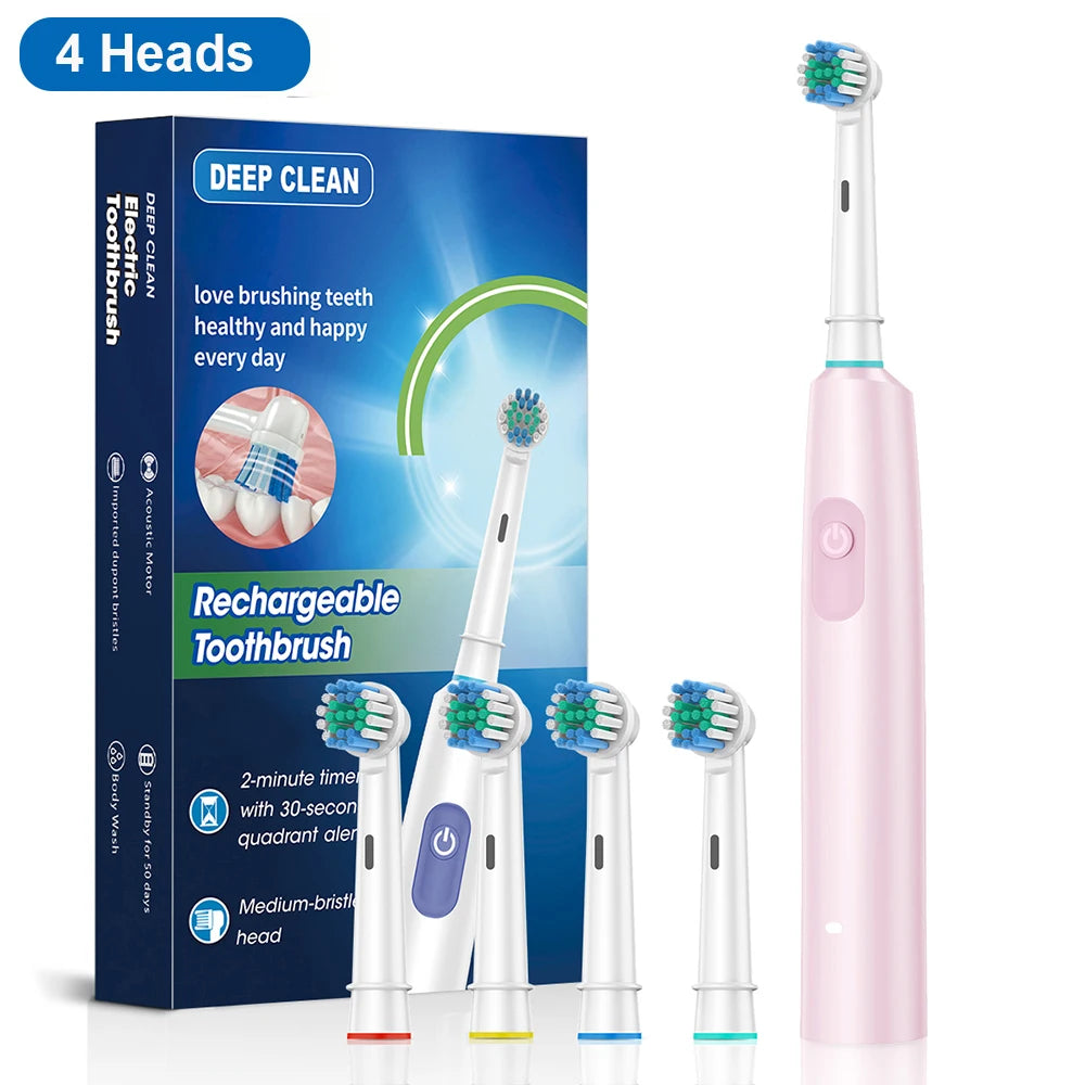 Rotary Rechargeable Electric Toothbrush for Adults – 5 Modes, 30-Day Battery, 8 Brush Heads