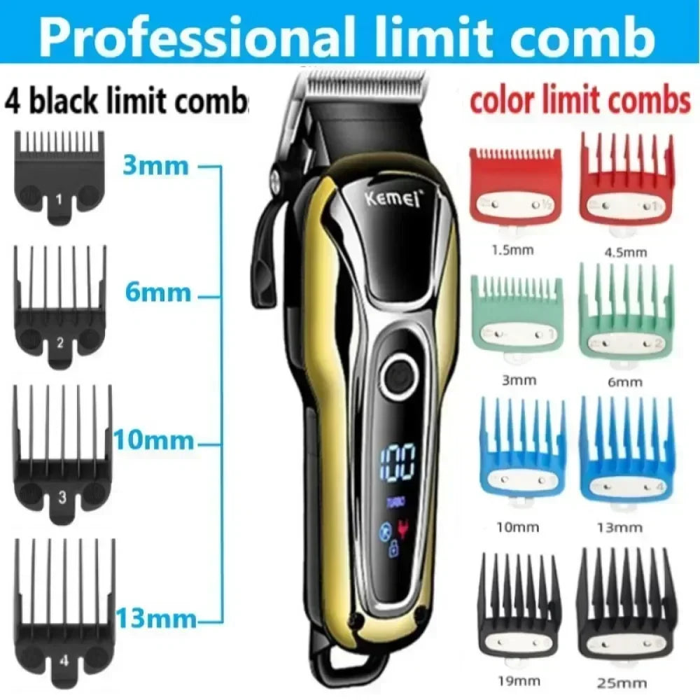 Kemei KM-1990 Professional Hair Clipper – LCD Display, 120-Min Battery, Almighty Grooming Set