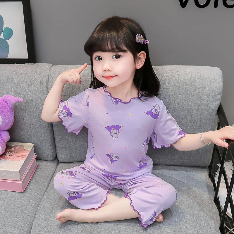 2026 Sanrio Kawaii Kids Pajamas Set | Hello Kitty & Kuromi 2-Piece Anime Loungewear