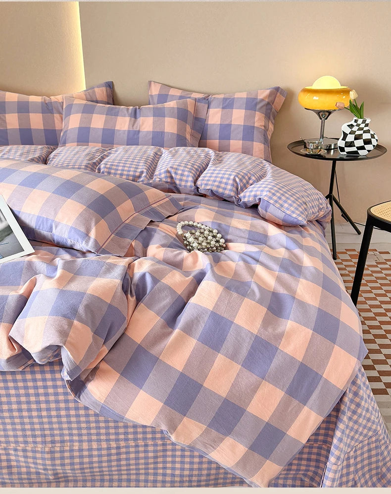 100% Cotton Plaid Duvet Cover – 160x210 to 220x240, Quilt Cover (Pillowcase Sold Separately)