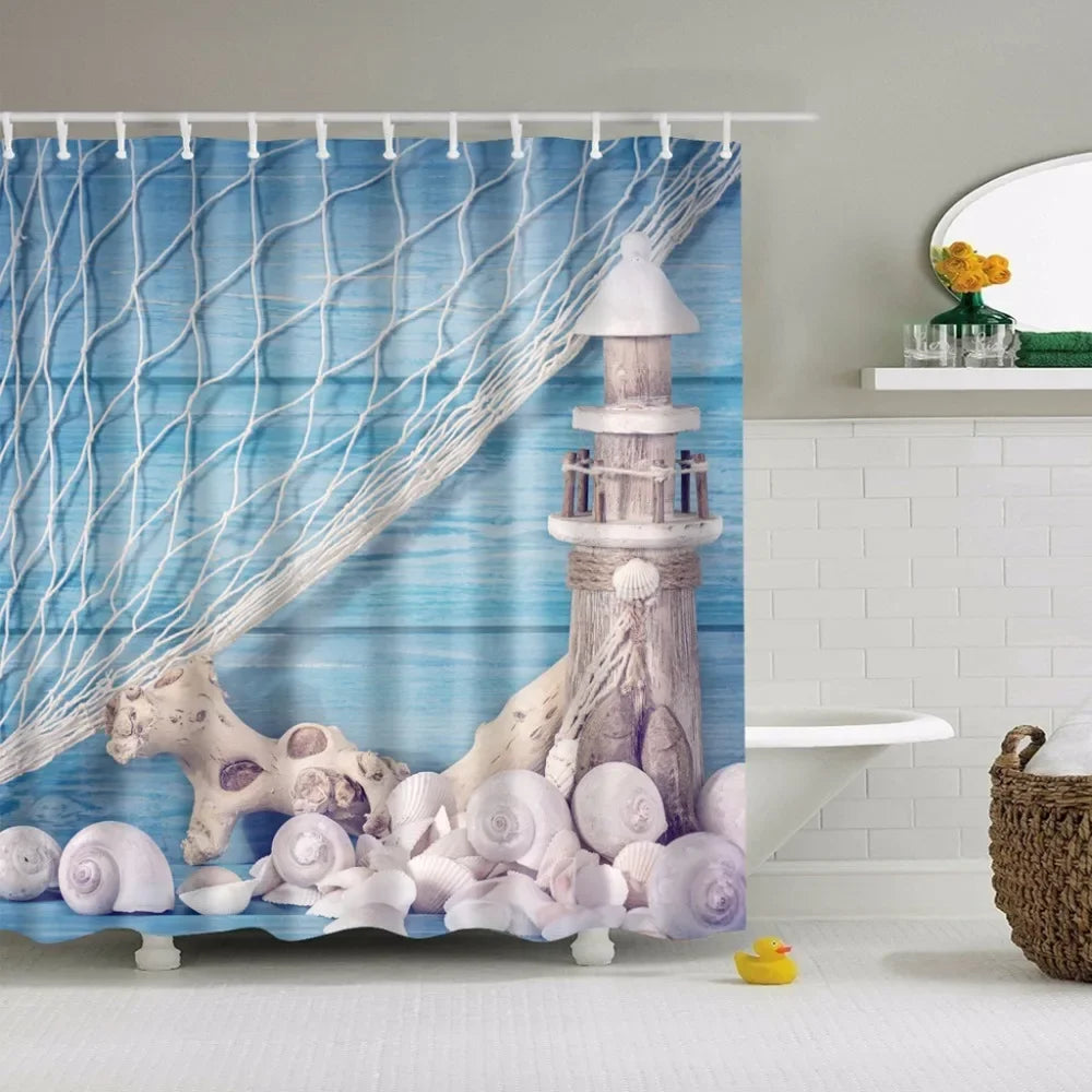 Seaside Beach Shells Bathroom Shower Curtain