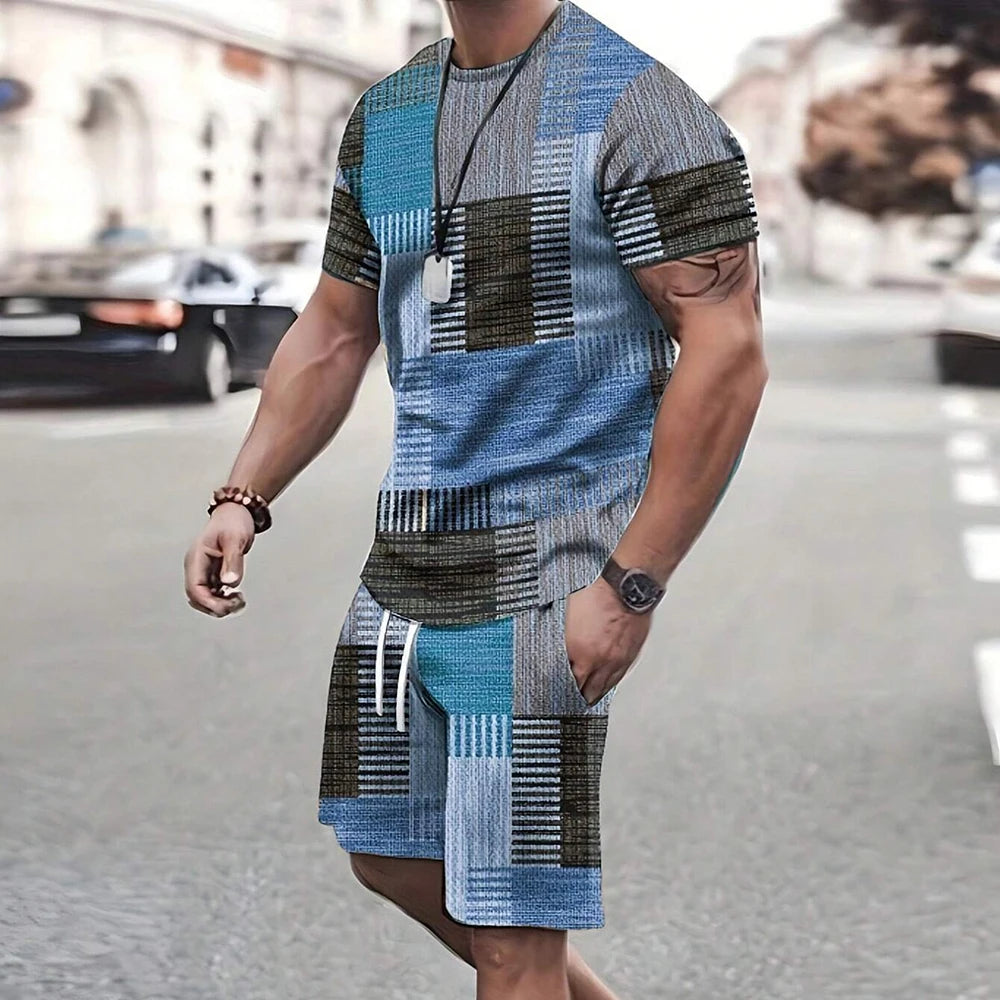 Men's Retro Short Sleeve T-Shirt & Shorts Set – Cool Breathable Casual Summer 2-Piece
