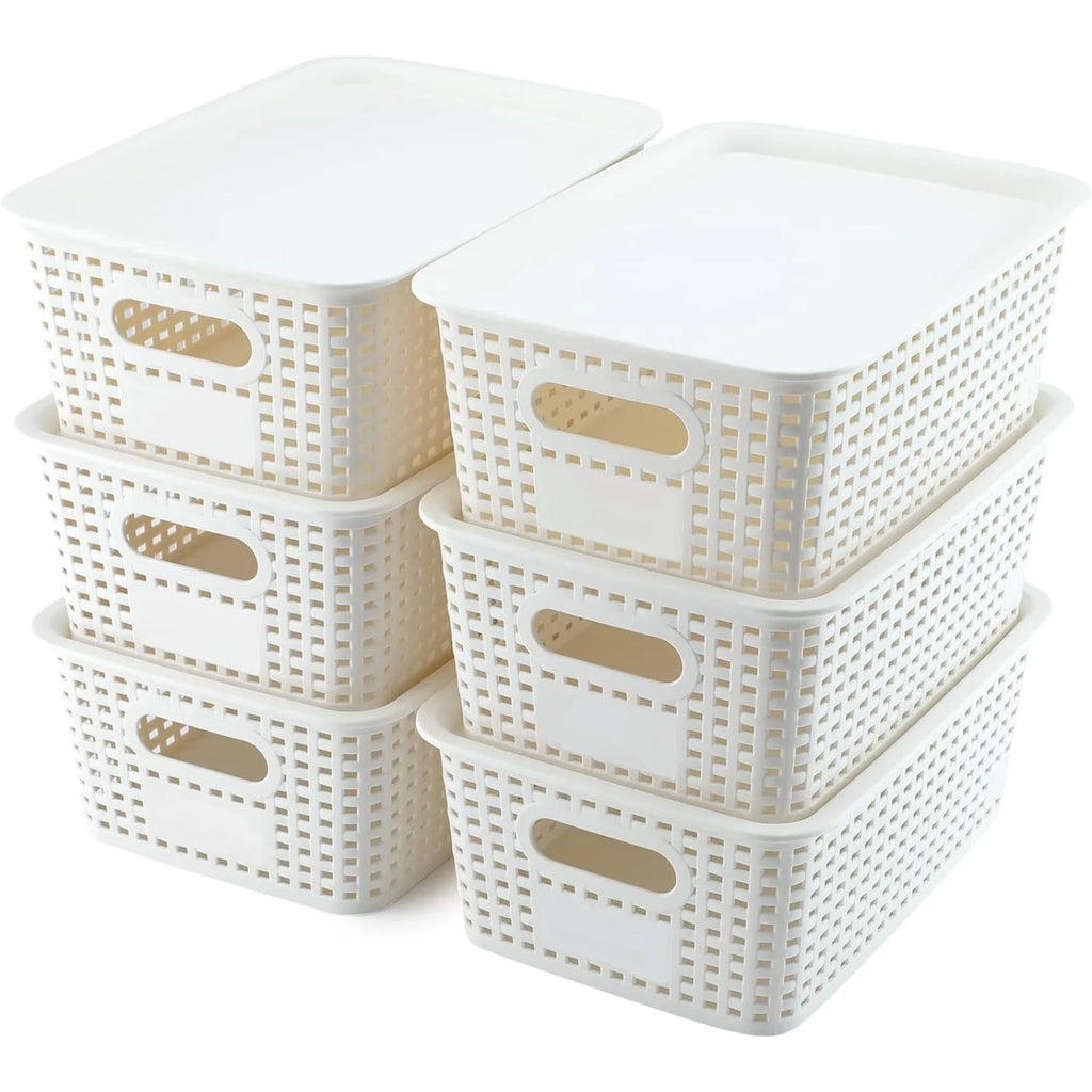 6-Pack Plastic Woven Storage Organizer Baskets — Kitchen & Sundry Boxes