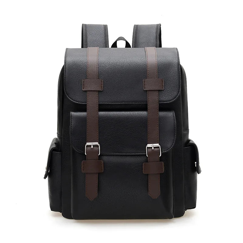 HOMEFISH PU Leather Backpack – Large Capacity Casual Daypack with 5 Pockets