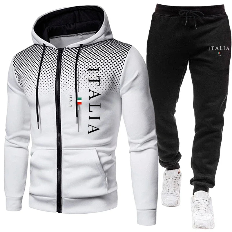 Men's Zipper Hoodie & Sweatpants Set – Urban Casual Sporty Daily Training Tracksuit