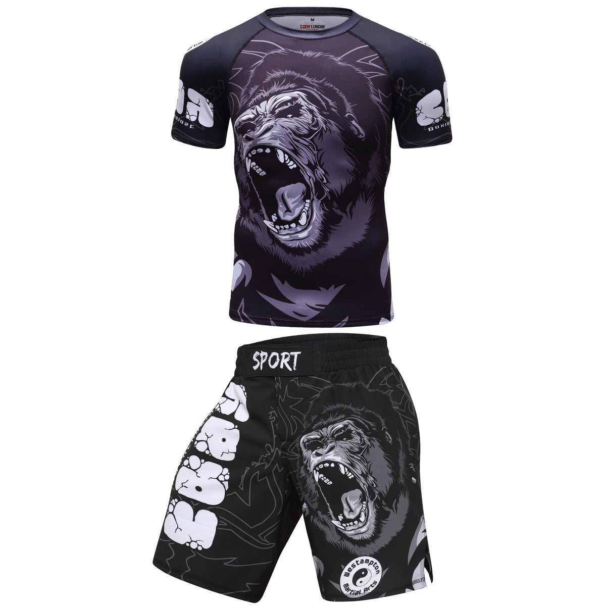 Men's MMA Rashguard BJJ 4-Piece Set – Gorilla Print Grappling Tracksuit