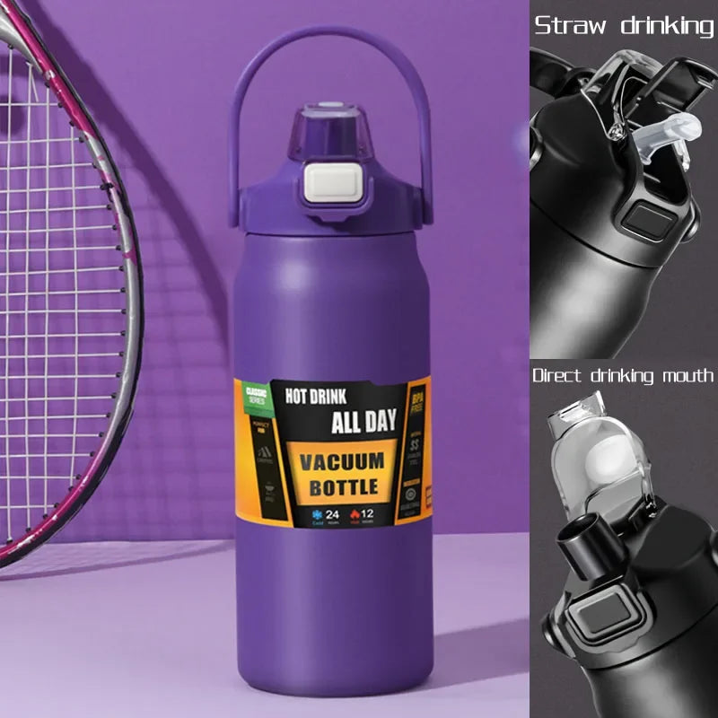 Large Capacity Vacuum Thermos Bottle with Handle & Straw – 304 SS, 6–12Hr Insulated, 800ml–1500ml, 16 Colors