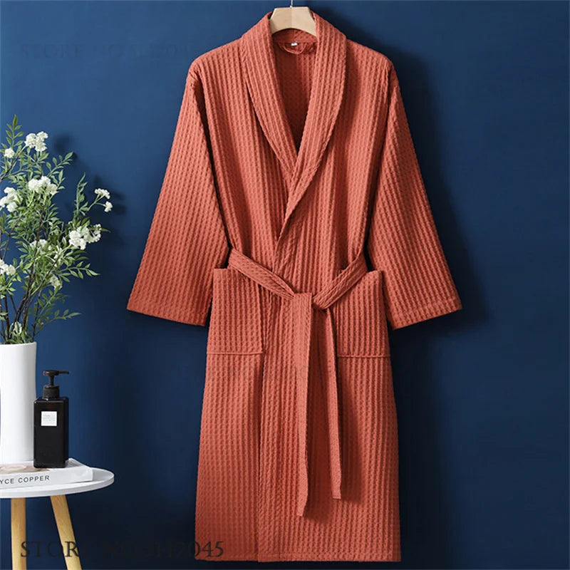 100% Cotton Waffle Couple Robe | Kimono Yukata Loungewear Bathrobe for Women & Men