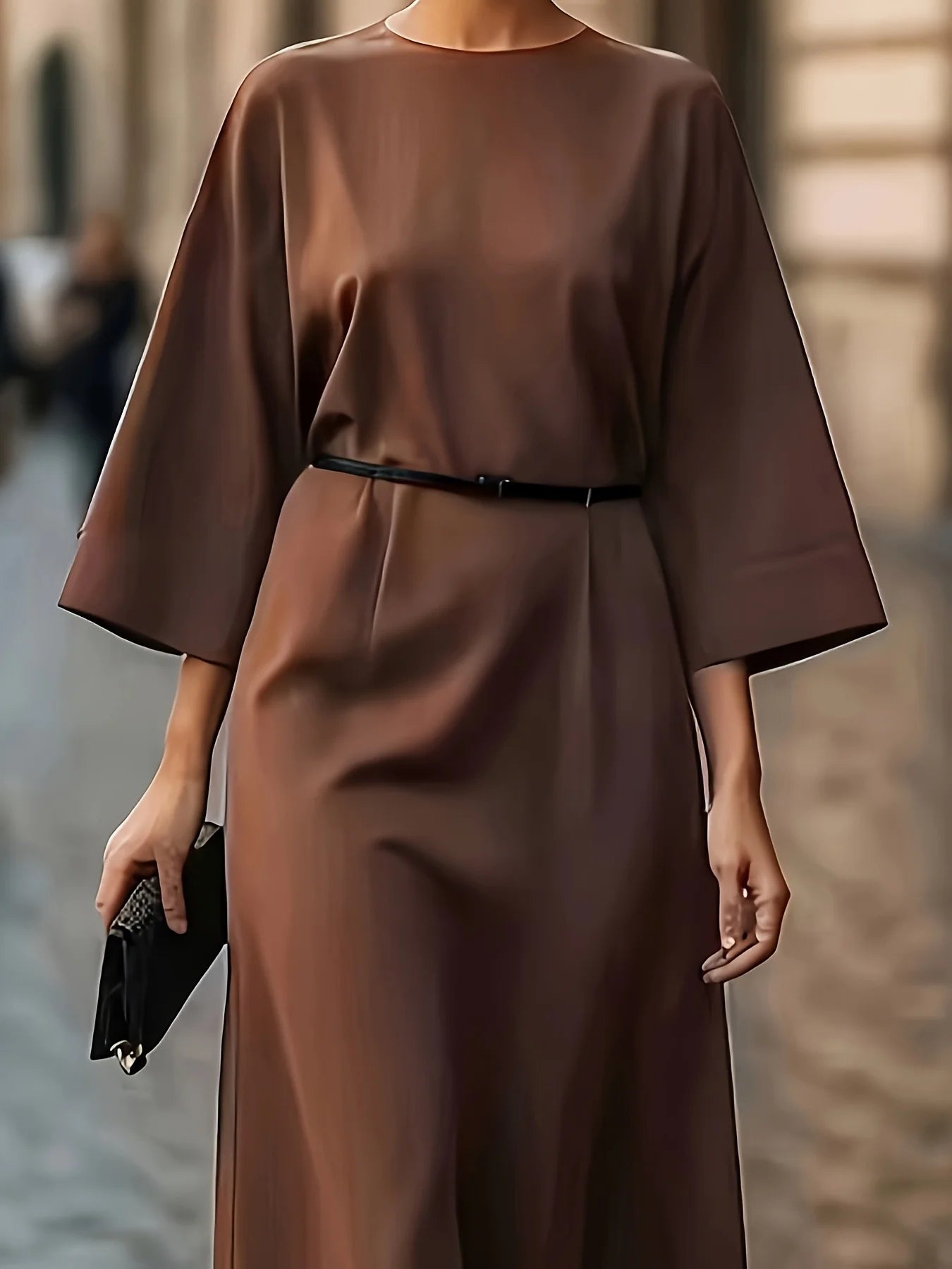 Elegant formal and casual long dresses for women (spring/autumn/summer), with a complimentary belt, made of non-see-through fabr