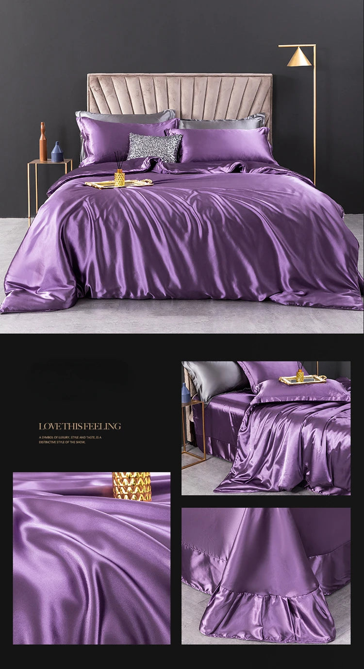 100% Pure Silk Bedding Set – 4-Piece Luxury Duvet Cover, Bedsheet & Pillowcases, Twin to King