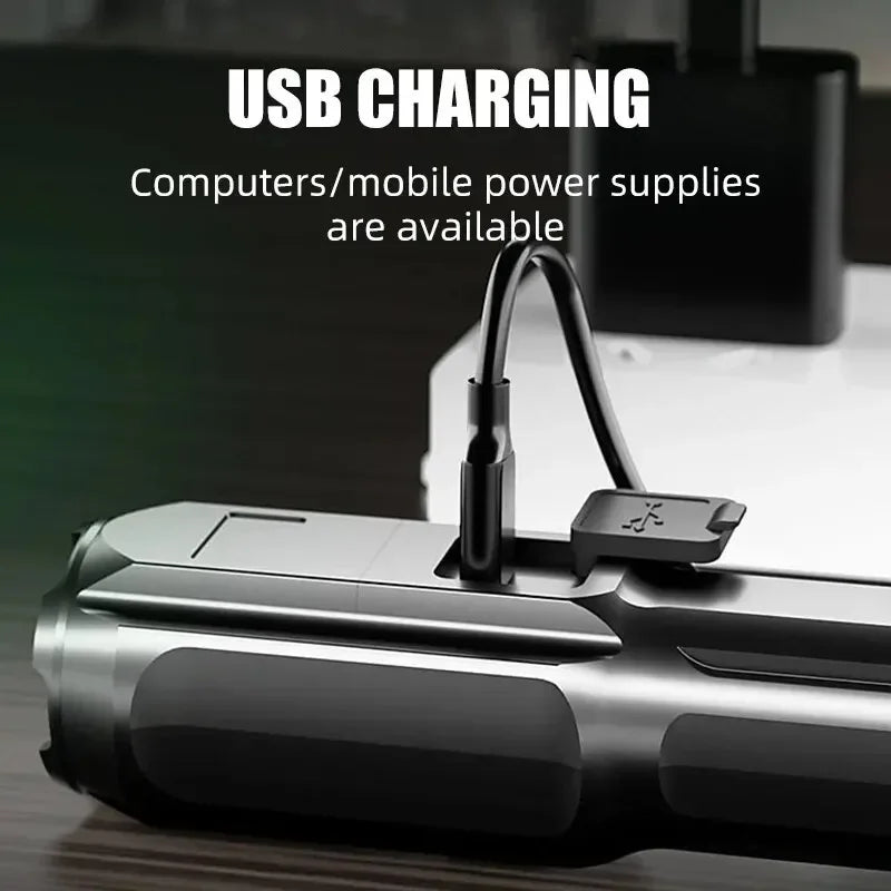 F15-T Tactical LED Flashlight – Zoomable, 4-Mode, USB Rechargeable, Waterproof Fishing Hunting Camping Torch