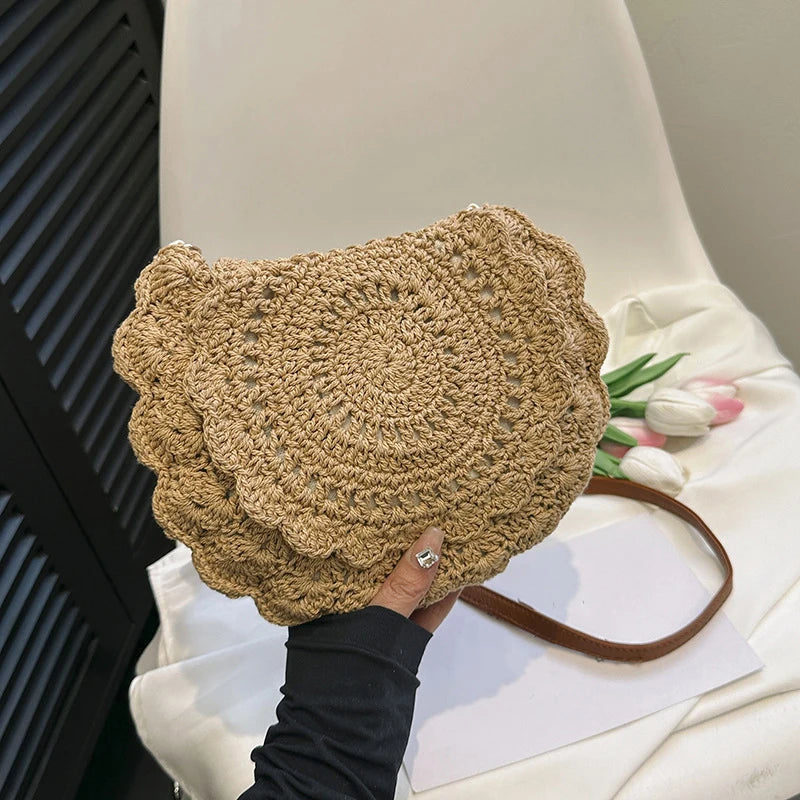 Vintage Woven Cotton Saddle Crossbody Bag – Boho Beach Shoulder Bag for Women