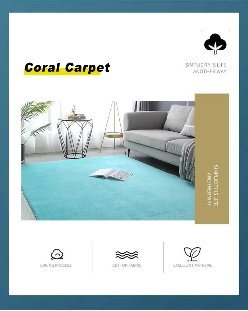 VIKAMA Solid Color Coral Velvet Rug – Soft Non-Slip Kids Play Mat & Bedroom Carpet