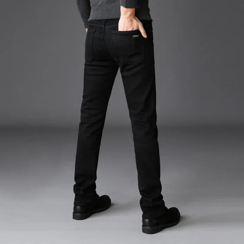Men's Soft Stretch Black Biker Jeans — Slim Fit Moto Denim