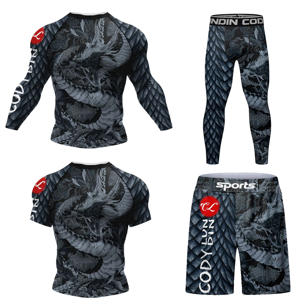 MMA BJJ Rash Guard 3D Print Compression T-Shirt & Pants – Durable Boxing Jogging Tracksuit