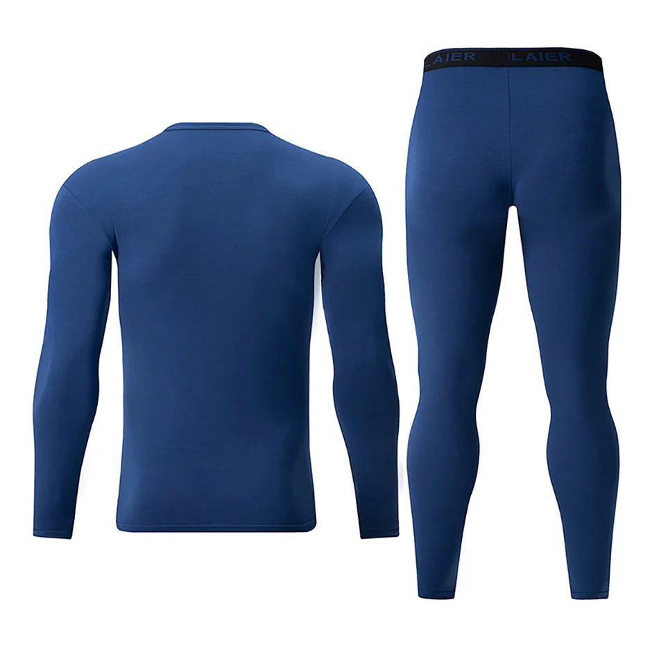 Men's Printed Thermal Underwear Set – 2-Piece Round Neck Sports Suit